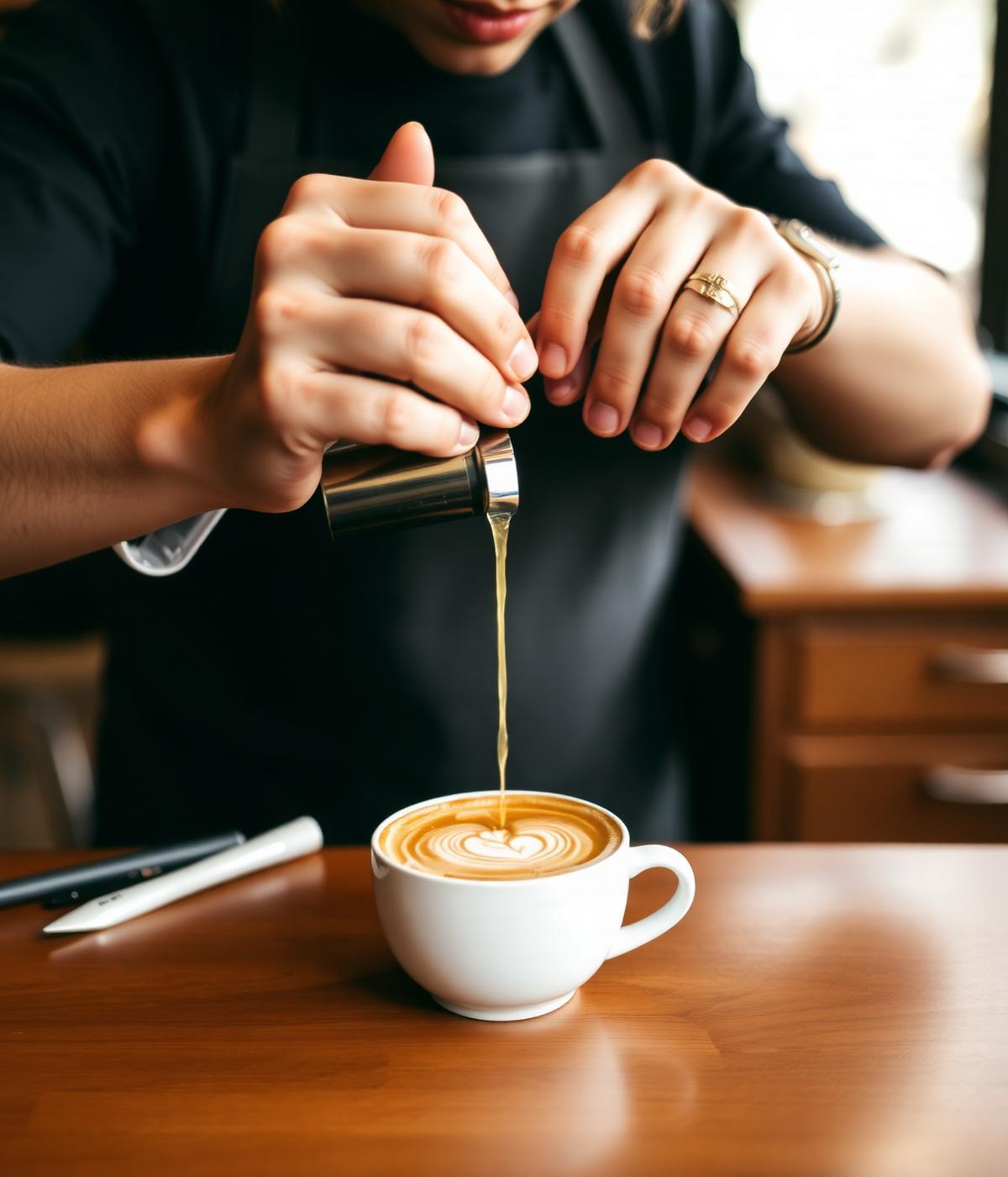 Barista versant un latte art